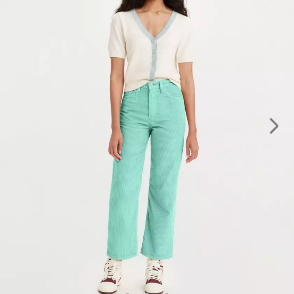 Levi's Ribcage Straight Ankle Cordaroy High Rise 26 X 27 Mint Electric Green New